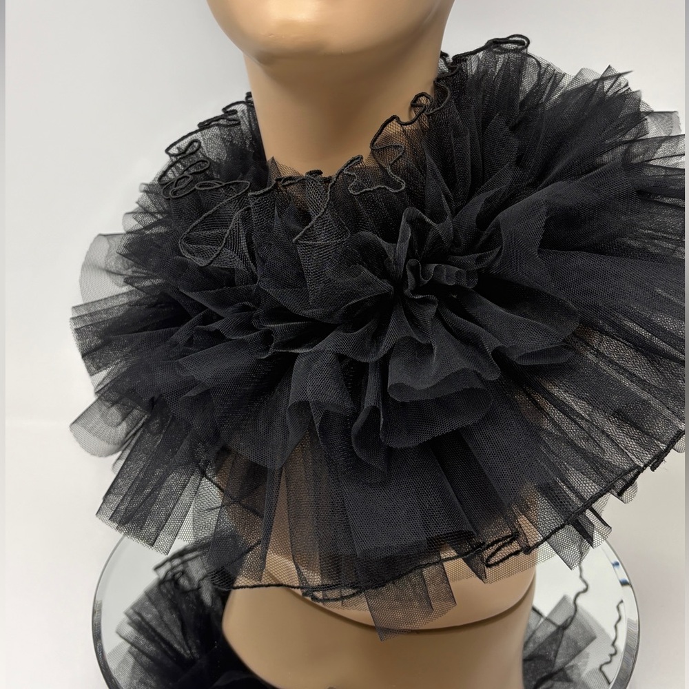 Nostrasantissima Black Avant Garde Edgy Ruffled Tulle Victorian Neck Collar